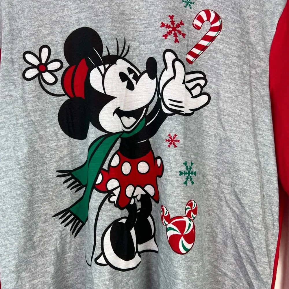 Disney Minnie Mouse Long Sleeve Top Gray Red X-mas Size Large - Picture 3 of 6